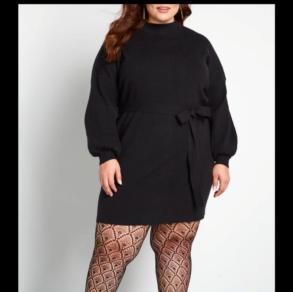 Modcloth Total softie Plus Size Witchy Romantic Cozy Black Sweater Dress NWT 1X